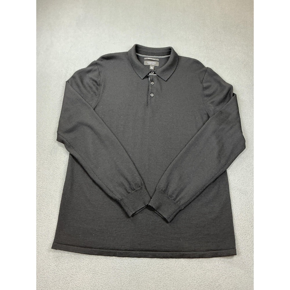 Nordstrom Men's Shop Sweater Mens Large‎ Gray 100% Italian Merino Wool Polo Knit
